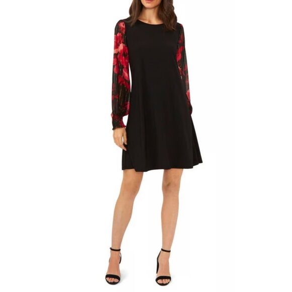 NWT MSK‎ Black Dress With Floral Sheer Blouson Sleeves Size M - Picture 1 of 13